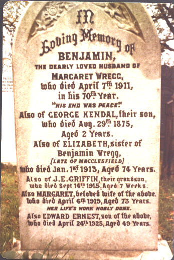 George Kendal WREGG's gravestone that was located in St Mary's Churchyard, Birkenhead