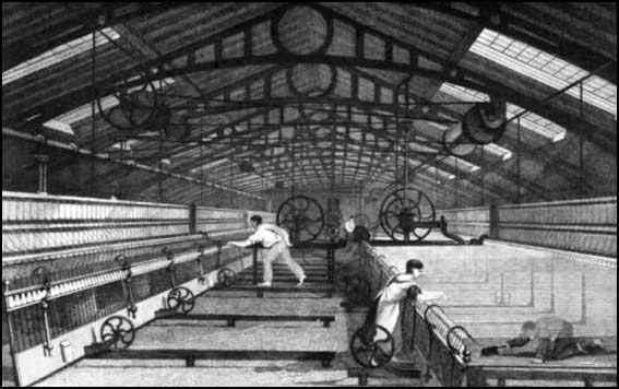 A piecer at work in a cotton mill.  Illustration of 1835.